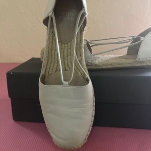EILEEN FISHER Lee white washed flat leather espadrille